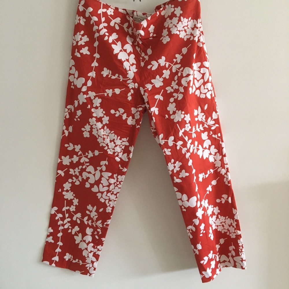 Michael Kors coral floral printed cropped pants